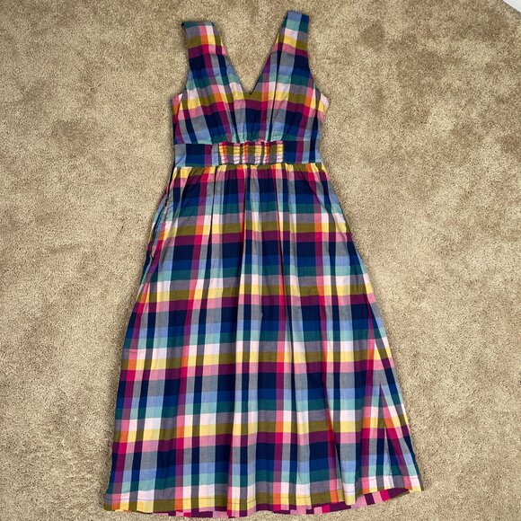 J Crew Dress Womens 0 Colorful Plaid Sleeveless Side Zip Button Front Sundress - Picture 7 of 9